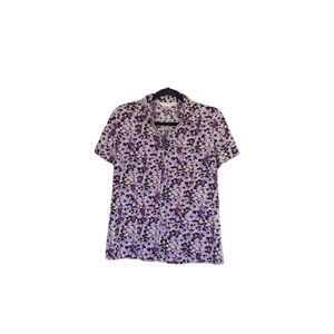 Fred David Women's Small Purple Polka Dot Button Front Blouse Short Sleeve